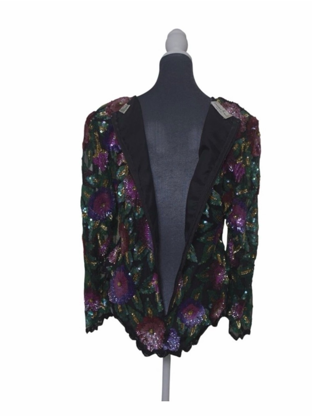Laurence Kazar Black Sequin Floral Long-Sleeve Top with Purple Accents - Picture 2 of 12